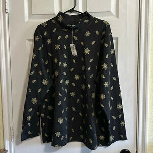 Karen Scott L/S NWT Black w/ Gold Glitter Leaves & Snowflakes❄️ all over Size:3X